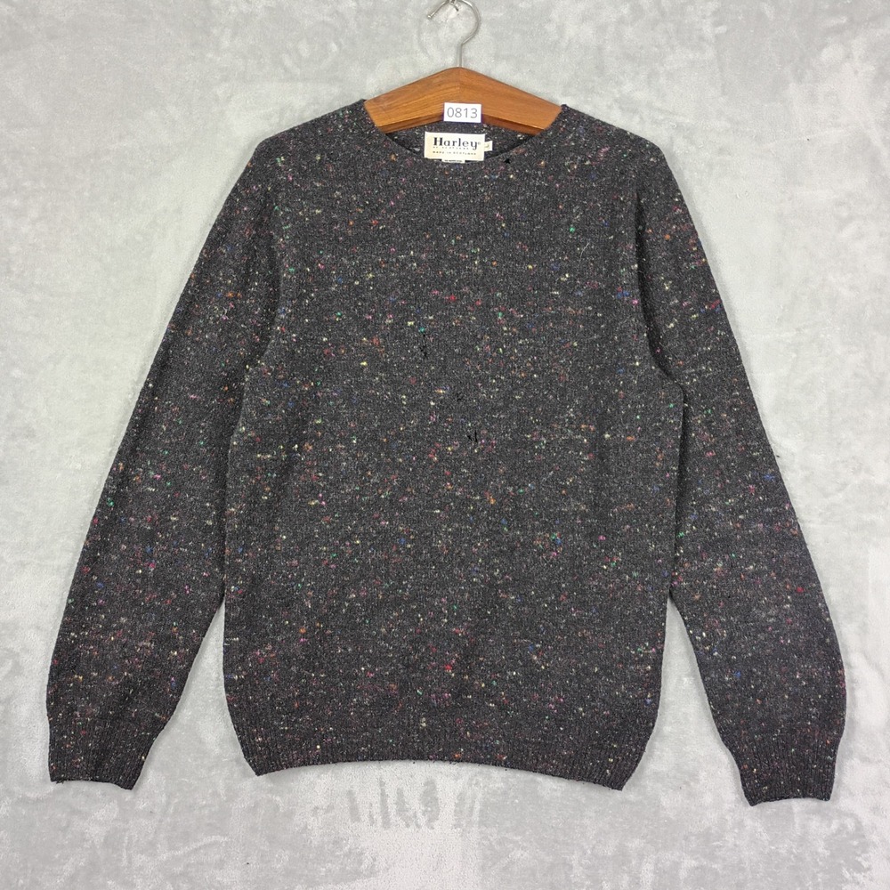 Harley of Scotland Sweater Mens Large Gray Merino Cashmere Donegal Knit Gorpcore
